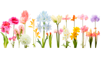 Flowers and leaves collection. Set of floral branch isolated on transparent or white background for greeting cards.
