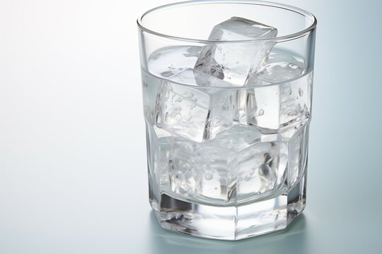 water in a clear glass with ice on white background in fresh design