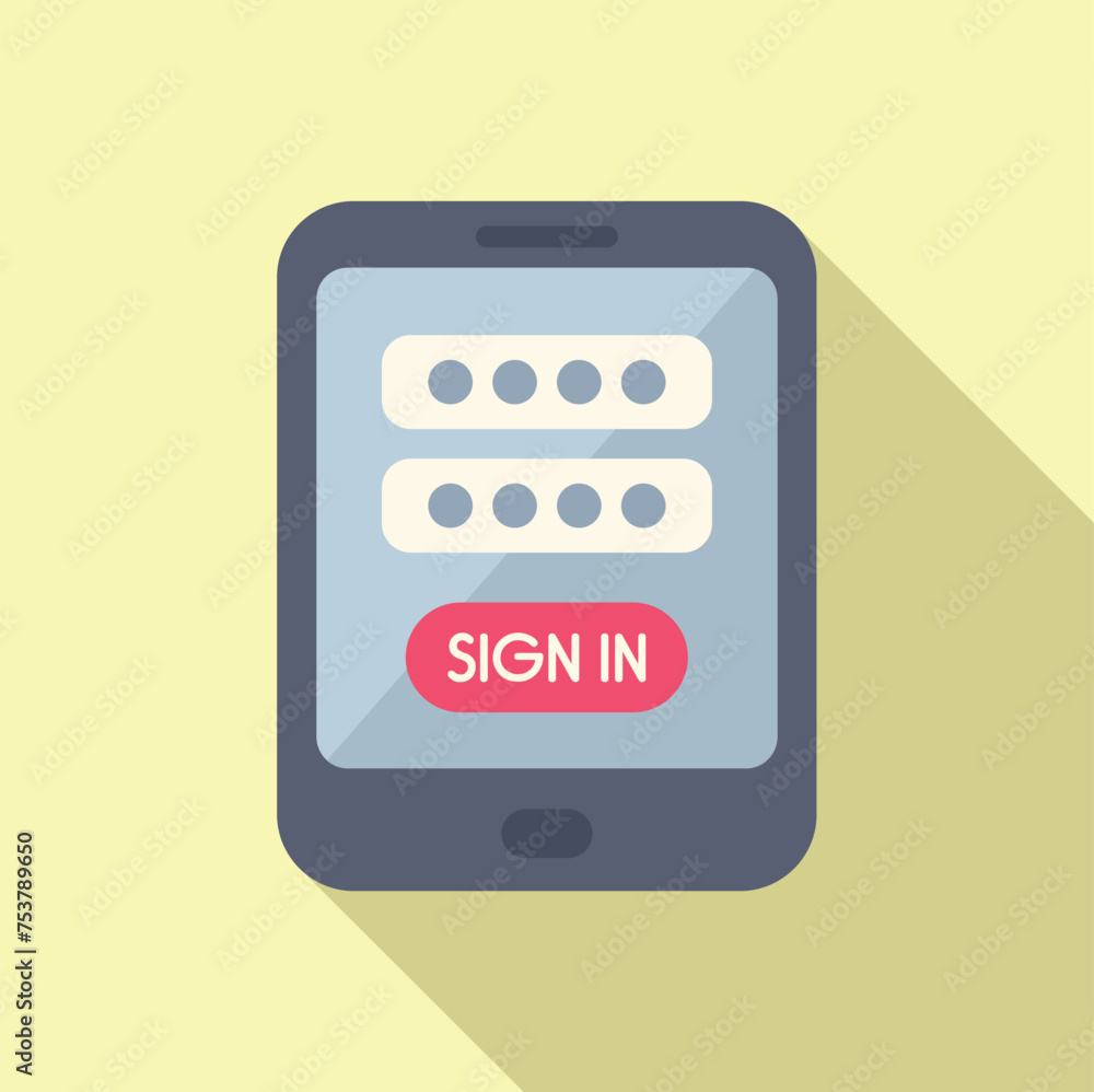 Poster sign in tablet device icon flat vector. new member online. code device data