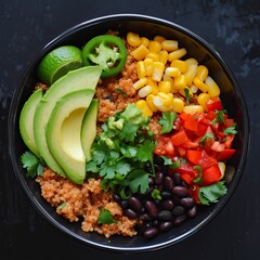 Tex-Mex Quinoa Bowl with Avocado and Lime. Food Illustration
