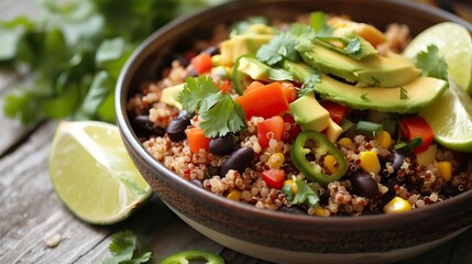Tex-Mex Quinoa Bowl with Avocado and Lime. Food Illustration
