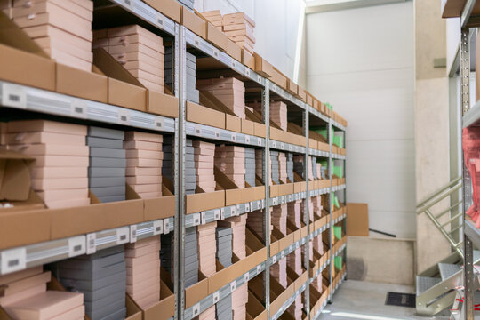 Shelves At Storage Of Packaging Materials