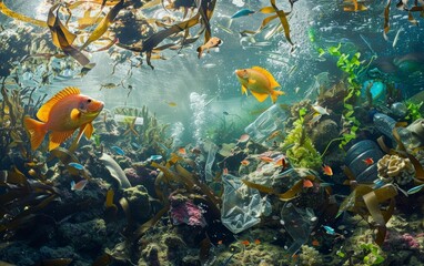 Marine animals live on plastic waste under the sea.