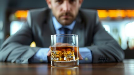 Close-up man stop alcohol, Man's hand gesturing 'no' to a glass of whiskey. alcoholism treatment, alcohol addiction, quit booze, Stop Drinking Alcohol. unhealthy, alcohol rejection