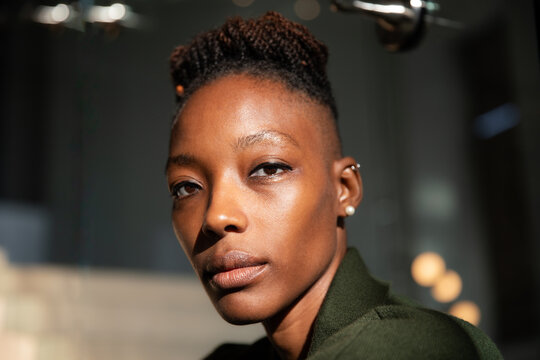 Alluring Model Makes Strong Eye Contact With Camera