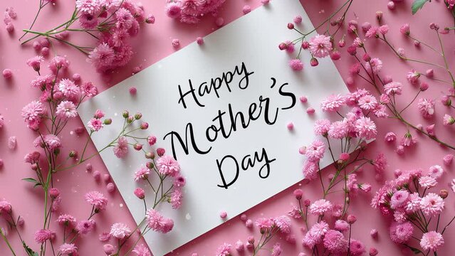 Animation beautiful greeting card "Happy mother's day" with flowers background
