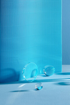 Glass podium minimal scene with glass geometric platform