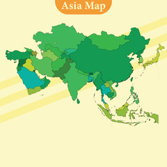 Vector Asia map vector with regions and cities lines and full every region
