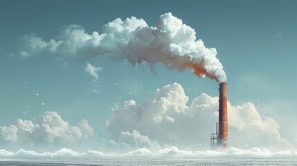 A digital image shows a factory chimney releasing CO2 clouds, highlighting the impact of carbon dioxide on the environment.