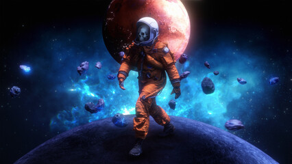 Fototapeta na wymiar Skull Astronaut Space Walker 06