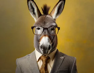 Fotobehang Donkey wearing business suit and glasses . portrait of a businessman  donkey portrait of a person with a donkey © new