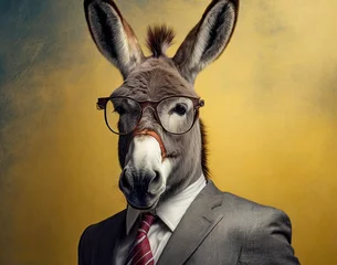 Tuinposter Donkey wearing business suit and glasses . portrait of a businessman  donkey © new