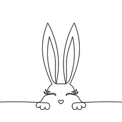 Continuous one line drawing of cute Easter bunny. Minimalistic outline drawing vector illustration of rabbit, hare. 