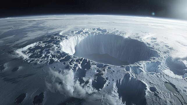 A digital depiction of a polar ice cap from space reveals a notable decrease in size over time due to melting.