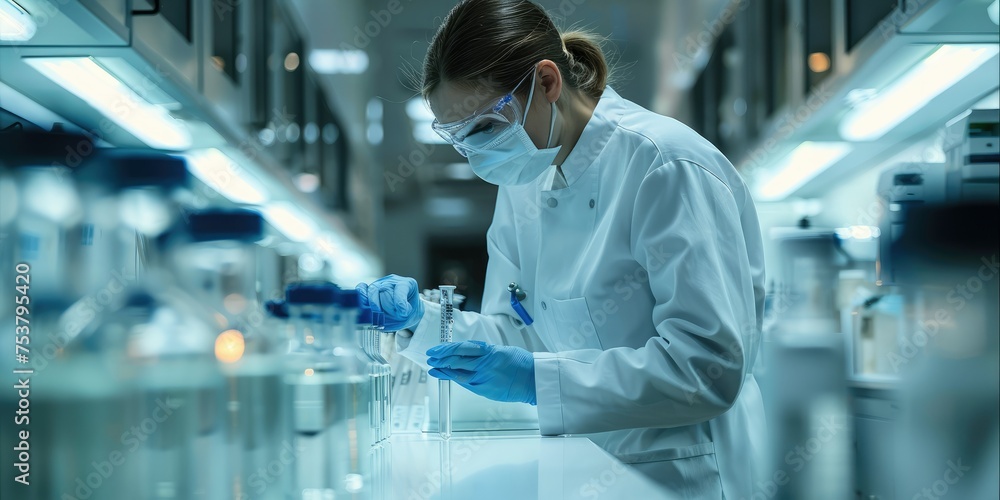 Poster Medical science and biotechnology, Scientists are experimenting Genetic research and Biotech science and technology in laboratory. Generative AI.