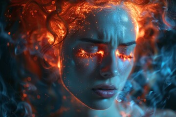 Dynamic abstract imagery showcasing vibrant fiery patterns intertwined with cool, wispy smoke elements