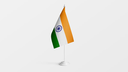 India national flag on stick isolated on white background. Realistic flag illustration