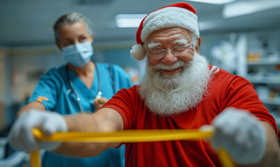 Santa Claus in rehabilitation clinic - obrazy, fototapety, plakaty