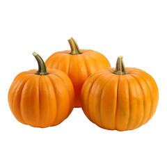 Three pumpkins come to life on halloween isolated on transparent background
