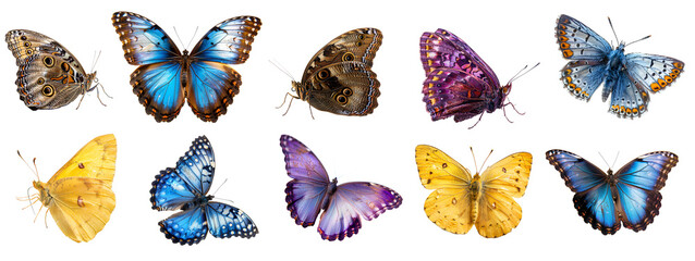 Butterflies set, colorful collection of butterflies isolated