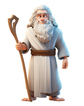 Drawing of Moses character from the Bible with staff in hand