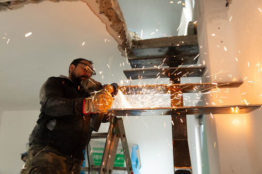Portrait of a man processes the stair treads