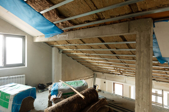 Unfinished attic of the apartment