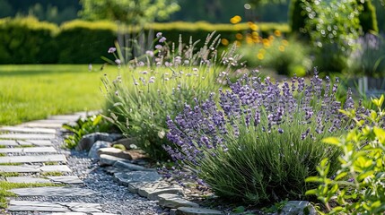 Fototapeta premium A patch of lavender growing in a garden