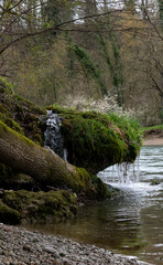 Regenwasser sammelt sich am Flussufer der Reuss Nähe Mellingen im Kanton Aargau in der Schweiz