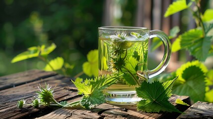 a nettle tea, traditionally used for its diuretic and allergy-relieving properties - obrazy, fototapety, plakaty