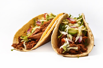 Delicious Beef Tacos Isolated on a White Background 