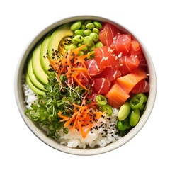 Poke Bowl with Salmon Isolated on a Transparent Background