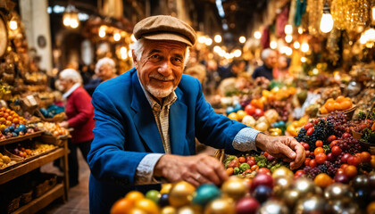 photo of senior seller in Antique market at Europe, generative AI