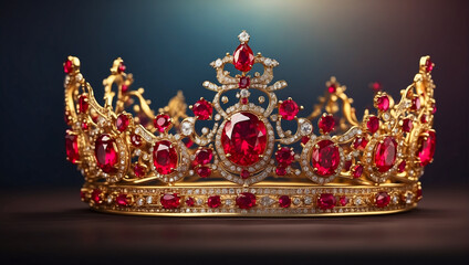 Luxurious gold crown with diamonds and rubies. A crown for princess or beauty contest. Historical artifact