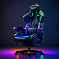 3D-rendered cool gaming chair with RGB lights in a studio