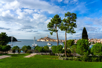 green grand park garden in Rovinj Croatia with nice view of the city