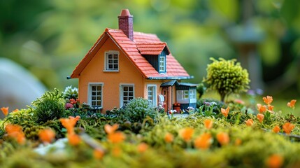 Fototapeta na wymiar Miniature house representing dream of homeownership for happy clients --c 5 --ar 16:9