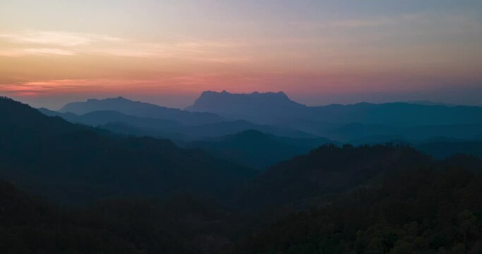 Hyperlapse Morning sunrise on the mountain Doi Luang Chiang Dao, take a picture from Hadubi viewpoint of Chiang Mai, Thailand