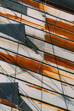 The roof of an old multi-storey building.