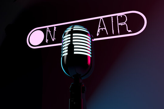 Fototapeta vintage microphone and an on air sign