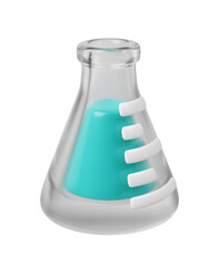 3d medical transparent glass flask with liquid. Scientific technology. laboratory, biotechnology, chemistry, science concept. Trendy and modern 3d style