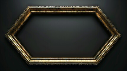 A parallelogram-shaped, golden vintage frame with geometric patterns, ideal for creating a contemporary display.