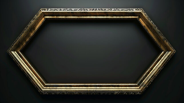 A parallelogram-shaped, golden vintage frame with geometric patterns, ideal for creating a contemporary display.