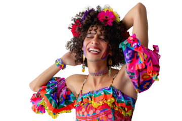 Portrait shot of Young joyful Gay man with colorful lgbt dress isolated on transparent background, Gay transgender smile and posing with trendy lifestyle.