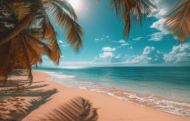 Beach With Palm Trees and Ocean