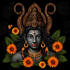 Maha shivratri illustration of trishul damru and flowers with black background shivratri post