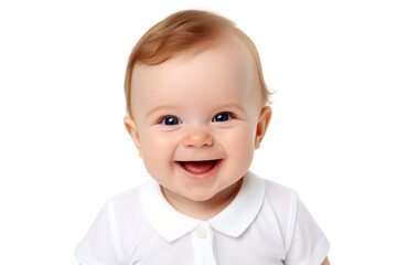 Portrait studio of young adorable baby with happy smile isolated on transparent background.
