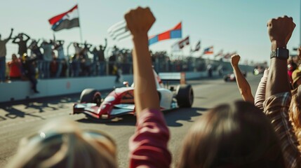Sport enthusiasts putting on a positive attitude. Driving on roadways during the day, Formula One racing cars compete outdoors.