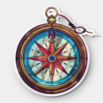 Sailor's compass , watercolor, for design, 3d sticker.