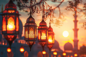 Islamic Ramadan Background created with Generative AI - obrazy, fototapety, plakaty